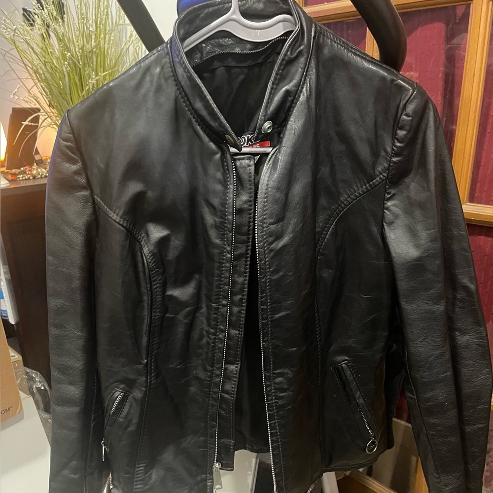 Brooks Sports Moto Women's Black Genuine Leather Biker Jacket